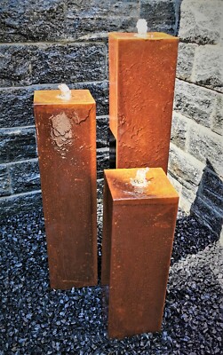 Säulenbrunnen Wasserspiel eckig 3er-Set Cortenstahl 100/80/60 x20 cm Roststahl