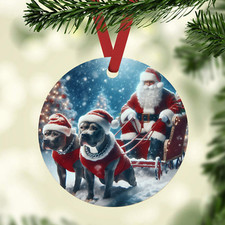 Santa Sleigh American Pit Bull Metal Christmas Ornament Gift Tag Winter Snow
