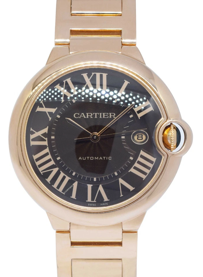 Cartier Ballon Bleu 42mm ouro rosa 18k chocolate relógio automático masculino caixa/papéis 2999