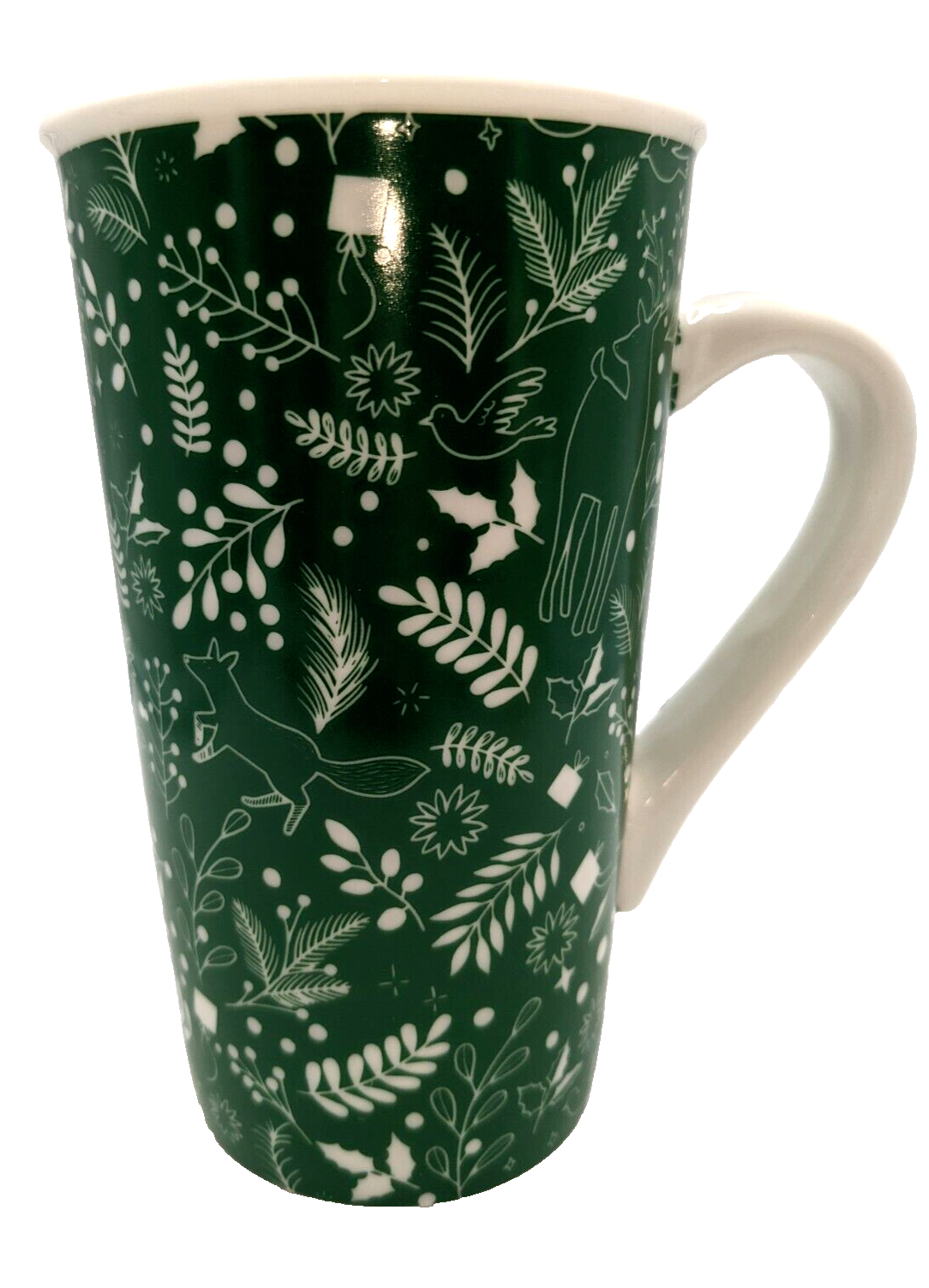 Starbucks 2019 16oz Green Holiday Wildlife Mug Featuring Deer Bird Fox Rabbit Holly