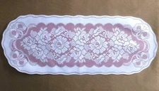 Victorian Rose 14" x 36" Lace Table Runner White Lace over Mauve Livingroom
