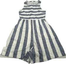 Womens Romper Sleeveless White And Blue Striped Sleeveless, Size Medium, Zipper