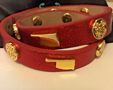 NEW Rustic Cuff Meagen Metallic Oklahoma Double Wrap Leather Bracelet Gold RARE