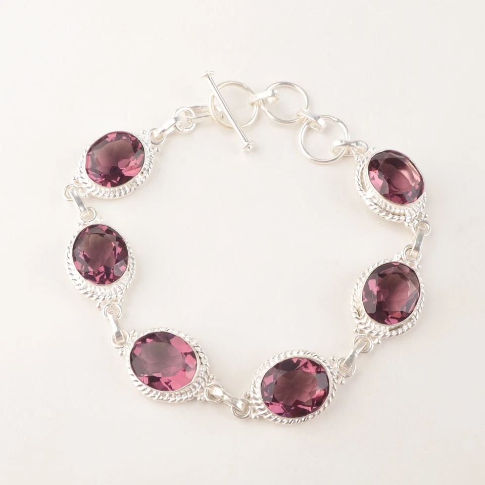 Regalo de cumpleaños para ella pulsera de cadena de piedras preciosas de rodolita natural plata 925 Foto 3 de 4