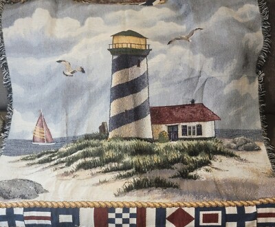 Lighthouse Landscape Woven Nautical Ocean Beach Throw 48x58