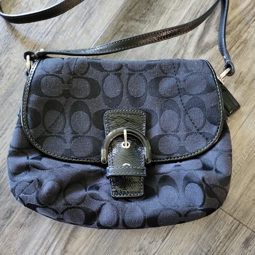 COACH Crossbody Bag SIGNATURE Black Canvas Women Gem