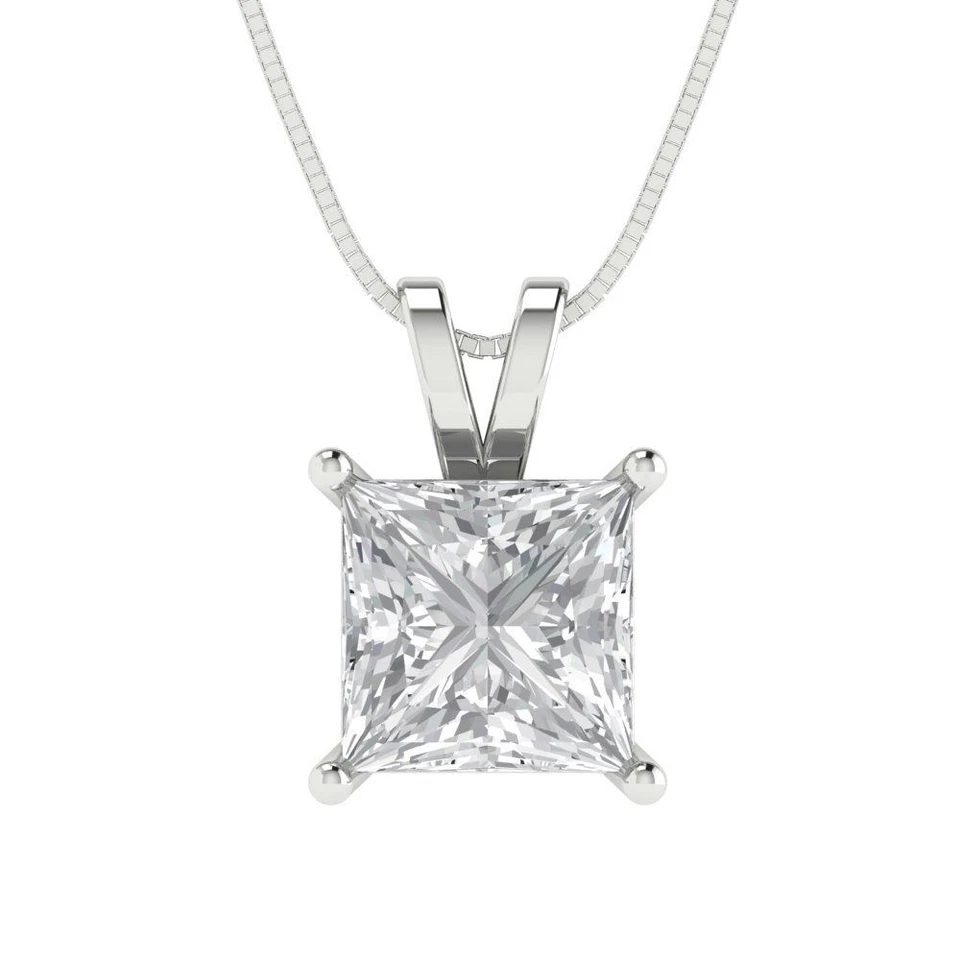 2 cttw Silver Pendant and 16" Necklace White Gold Plated 7.0mm Cubic Zirconia - Image 4 of 4