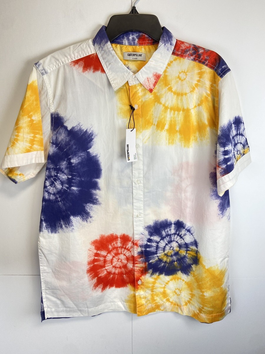 Caterpillar Tie Dye Aop Short Sleeve Button Down Shirt Sz