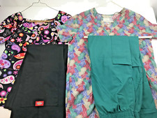 2 Sets Scrubs Matching Coordinated Tops/Pants Different Designs/Colors Sz S/XS