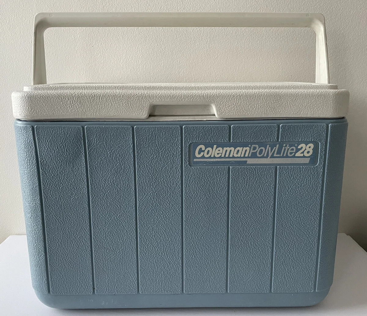 Vintage Coleman Polylite 28 Plastic Cooler w Handle Rare Light Blue Made USA