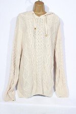 Rainbow Womens Aran Knit Hoodie Jumper Large 50-52" Cream Relaxed-Fit Oversized