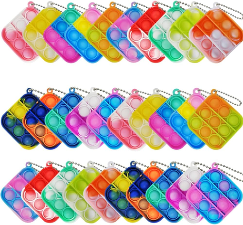 30 Pcs Tie Dye Squeeze Pop Bubble Simple Fidget Sensory Toys, Keychain Wrap Smal