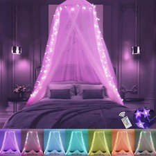 Bed Canopy with Lights,Bed Canopy for Girls Canopy Bed Curtains Girls Bedroom De