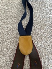 Cole Haan Leather Silk Suspenders Burgundy Geometric Classic