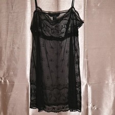 Vtg Y2K Victoria's Secret Sheer Mesh Babydoll Nightie Size L Floral Embroidery
