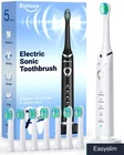 Rechargeable Sonic Electric Toothbrush 5 Modes 8 Brush Heads White