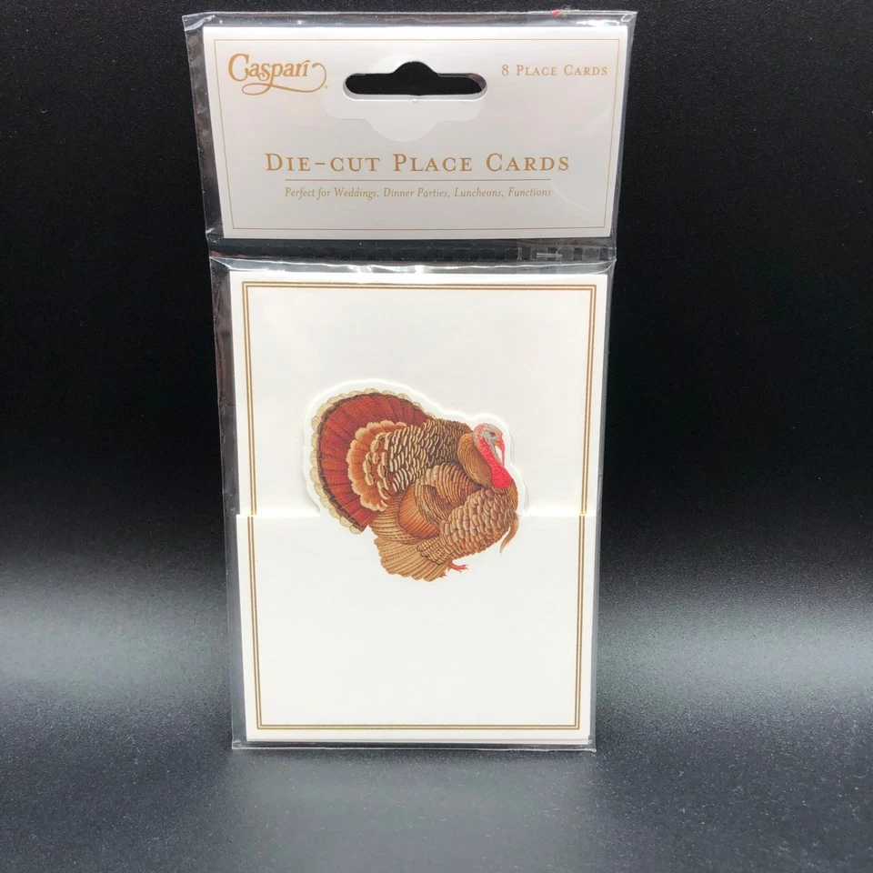 Tarjetas de lugar troqueladas Caspari, adorno dorado de pavo de acción de gracias - Juego de 8 tarjetas -94905P Foto 2 de 4