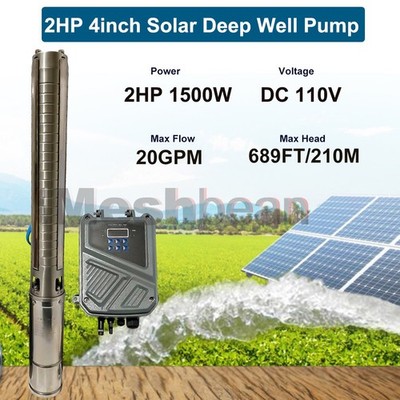 2HP 4in Solar Pump Submersible Pump Bore Deep Well Pump+MPPT Controller DC 110V