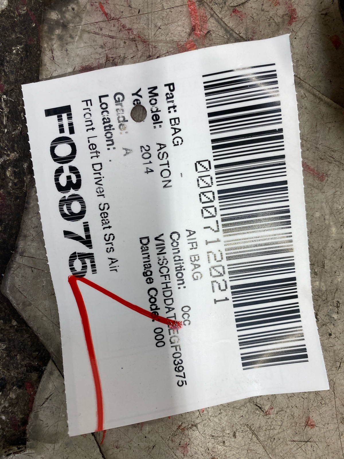 2014 Aston Martin Rapide Front Left Driver Seat Srs Air Bag AD43-611D10-AB Oem