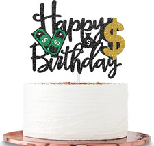 Dollar Happy Birthday Cake Toppers, Money Cake Topper Decorations for Women Men
