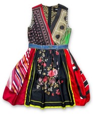 Dolce Gabbana Patchwork Silk Mid-Length Dress Size 42 Multicolor