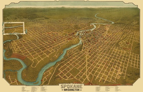Historic Panoramic View - Spokane Washington - Graham 1905 - Vintage Wall Art