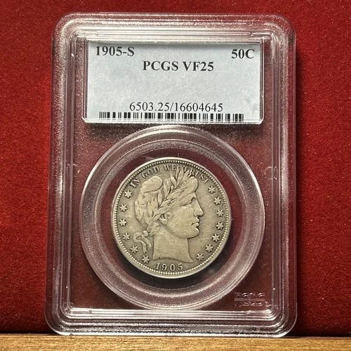 1905-S PCGS VF25 Barber Half Dollar 50c - Super Original Nice Coin!