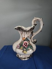 CAPODIMONTE PT 10” BROCCA CERAMICA LUCENTEZZA APPLIQUE-FIORE FIORI ACQUA