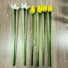 VTG Murano Style Art Glass Flower Stems 20” Yellow Tulip & White Lily Lot of 6
