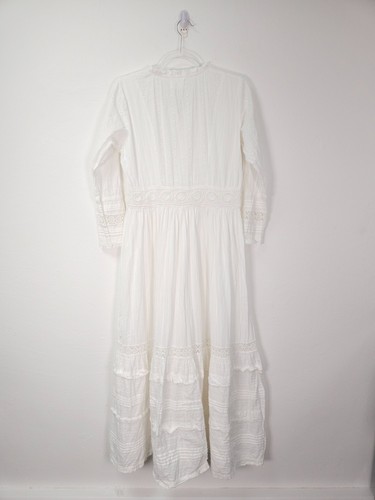 Aspiga Dress Medium White Broderie Anglaise Tiered Maxi Pintuck Pleats Organic - Picture 15 of 17