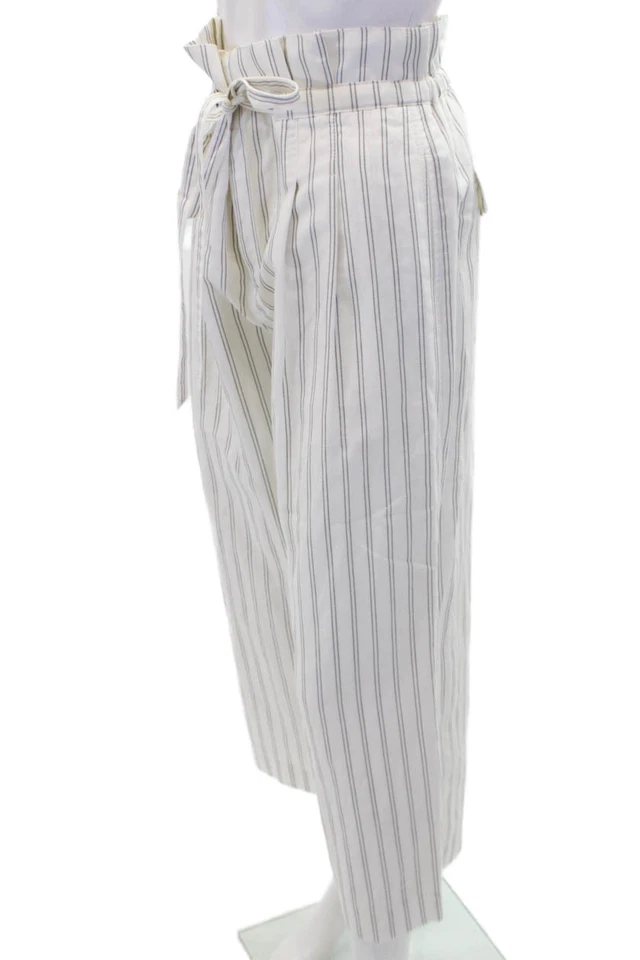 Pantalones Club Monaco Mujer Cinturón Rayas Tiro Alto Pierna Ancha Blanco Talla 2 Foto 2 de 4