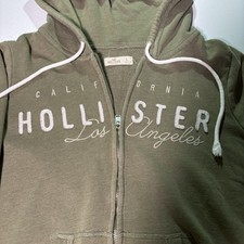 Hollister California Women s Size L Olive Green Full Zip Hoodie Logo Pockets