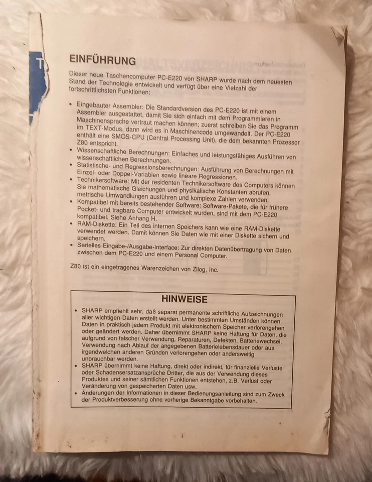 Sharp PC-E220 Rechner Basic-Computer Vintage Taschencomputer Pocket - Bild 3 von 3