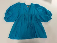 Mille Resort And Travel THALIA TOP IN AQUA LINEN M