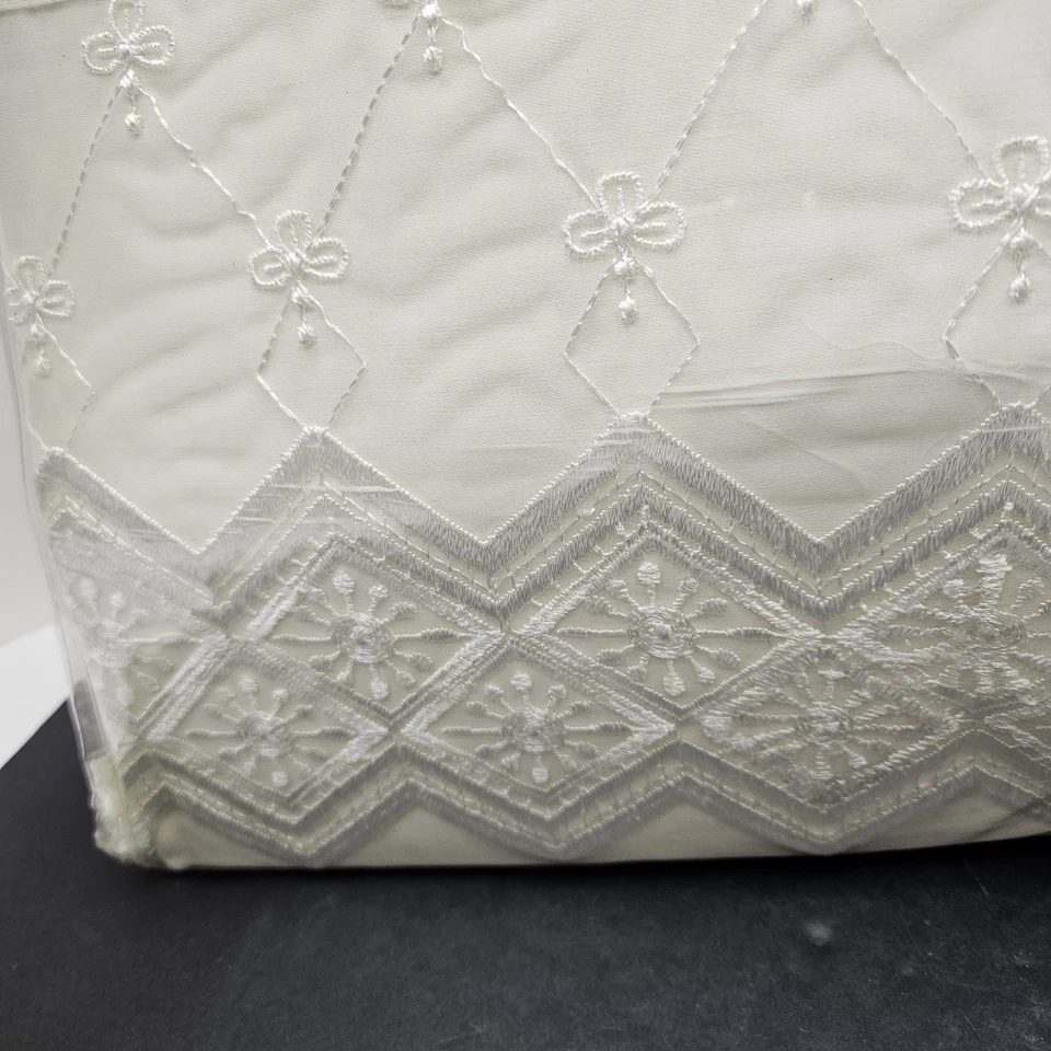 Juego de sábanas completo florentino con dobladillo de organza bordado de 7" algodón satén marfil Foto 4 de 4