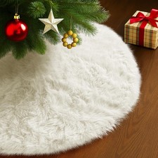 Faux Fur Christmas Tree Skirts, 30 inches Velvet Plush Long Haired Wool Fur X...
