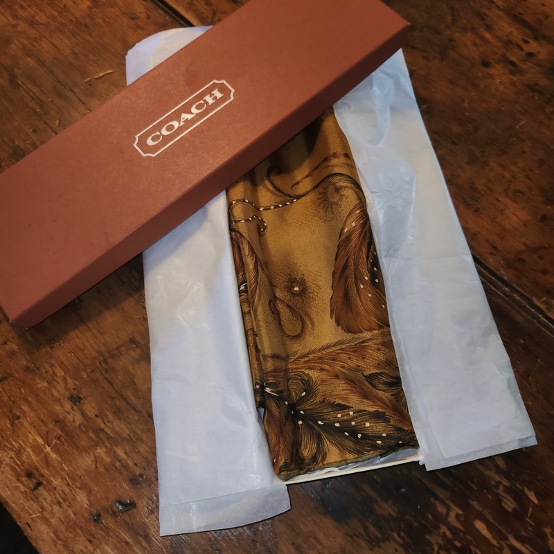 Coach Feather Paisley Silk Scarf  Brown  33" x 33"  N W T & BOX 
