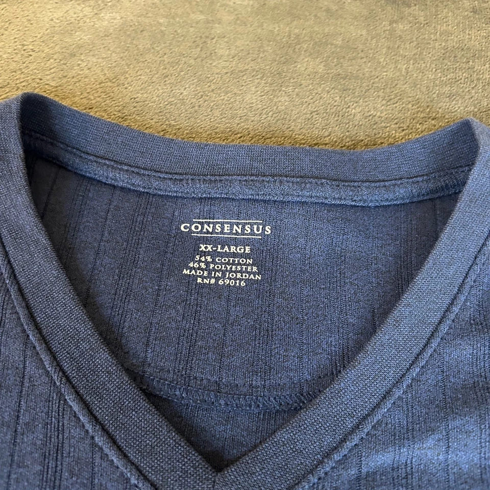 Camiseta Consensus Azul Acanalada Cuello en V Manga Larga Informal Cómoda Para Hombres XXL 2XL Foto 3 de 4