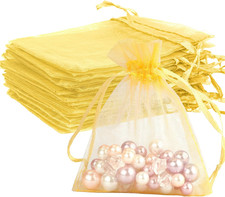 Gold Organza Bags - 50 Pcs, Sheer 4 x 6 Inch Jewelry  Party Favor Bags with Dra