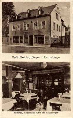 Ak Geyer im Erzgebirge Sachsen, Café Seidel, Innen und außen - 5025301