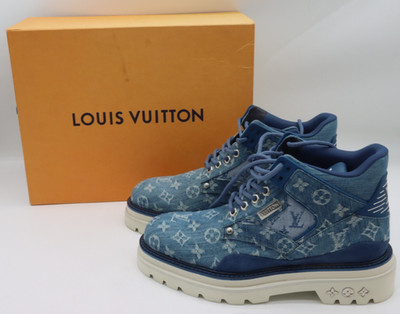 Louis Vuitton Blue Monogram Denim Ankle Lace-Up Boots Mens Size UK 8/EU 41