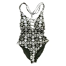 Tie Dye Plunge Neck High Cut Cutout Strappy One Piece TiniBikini Size L NWT