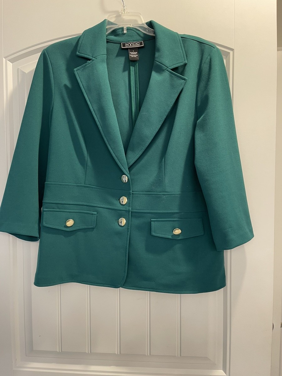 NYCC Women's L Green Blazer Gold Button Jacket Business Casual Structured Chic | eBay NYCC Women's L Green Blazer Gold Button Jacket Business Casual Structured Chic | eBay
