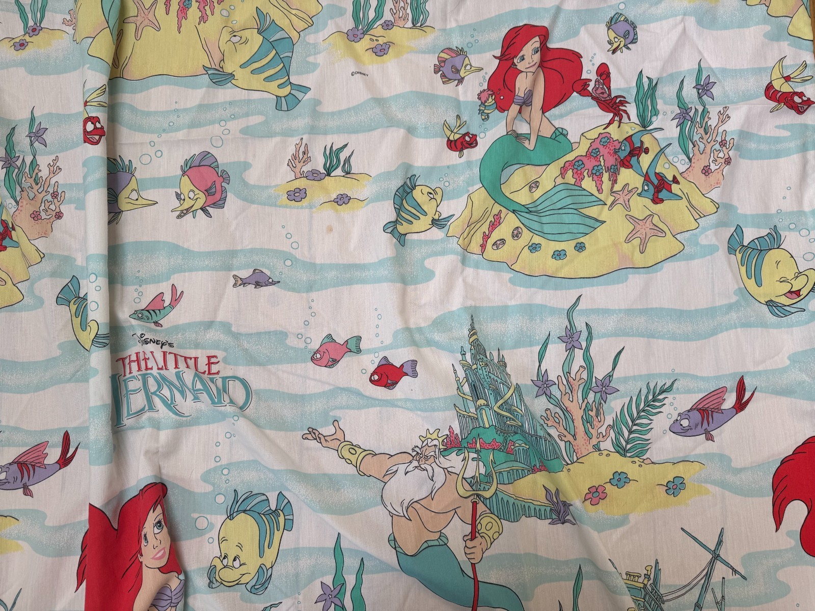 Vintage 90s Disney The Little Mermaid Twin Flat Sheet Only Poly Cotton: READ