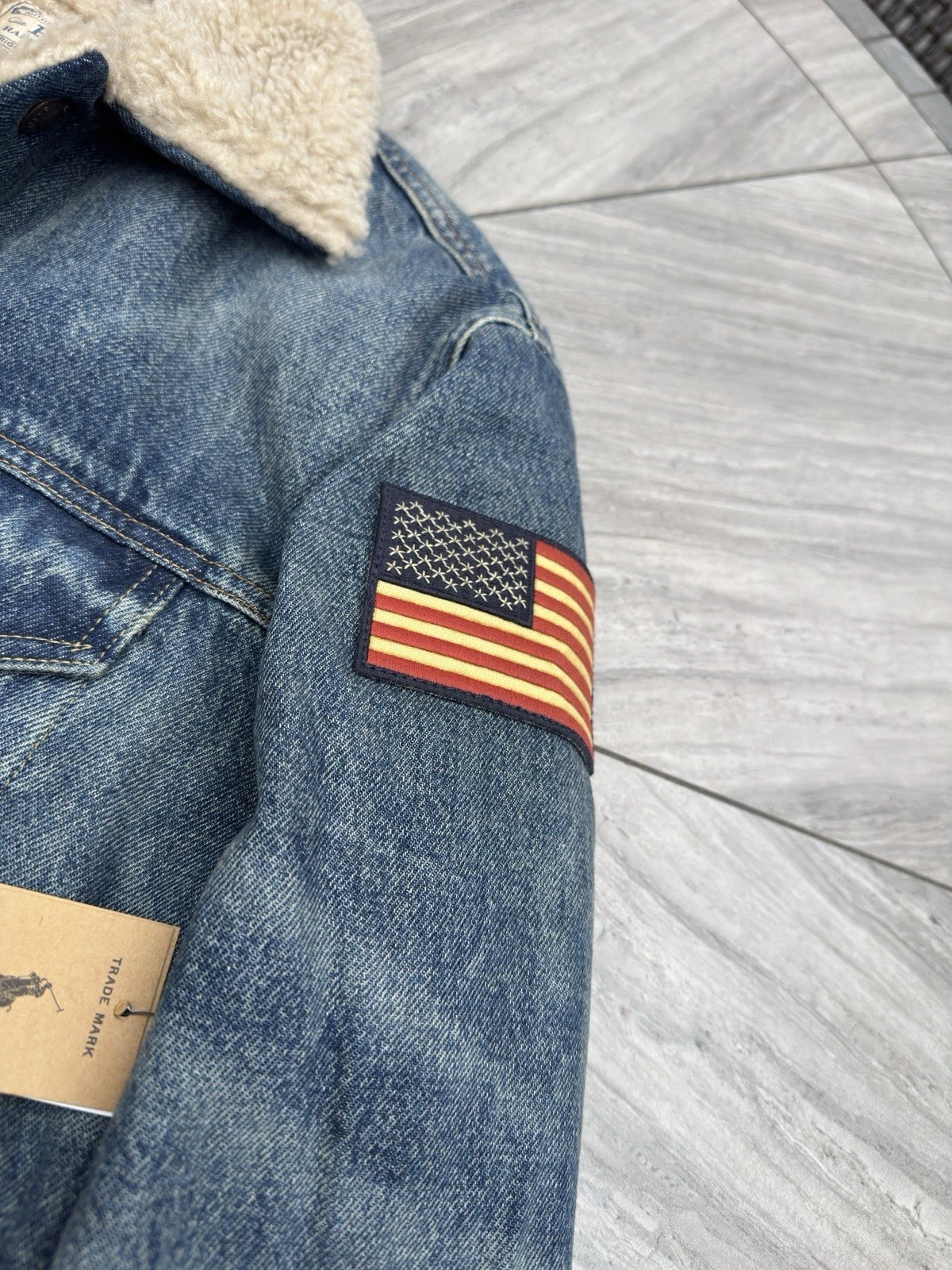 Polo Ralph Lauren Sherpa Fleece Lined Denim Trucker Jean Jacket Men’s Size L - product detail image 9