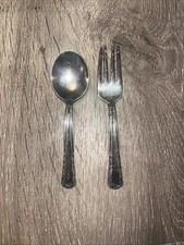 1951 Holmes & Edwards May Queen Baby Spoon Fork Set Vintage Silverplate Flatware