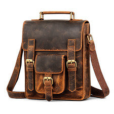11" Buffalo Leather Sling Bag Men's Dark Brown Crossbody Messenger Bag for iPad