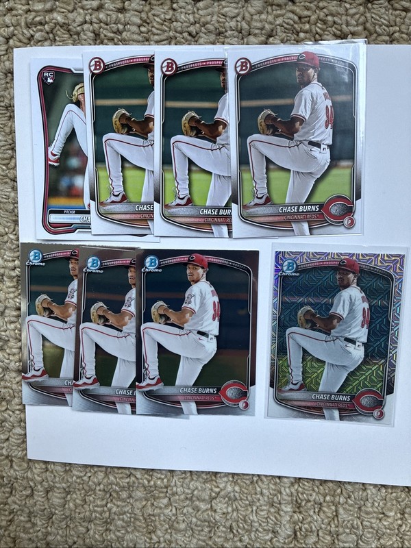 Chase Burns 2025 Bowman Chrome Prospect Rookie Rc Lot (8 Cards) Reds