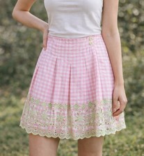 Vintage Lilly Pulitzer Wrap Skirt Women s Sz 6 Pink Gingham Embroidered Eyelet