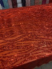 Red Sequin Vine Mesh Fabric All-Over Sequin Embroidered Net For Dress